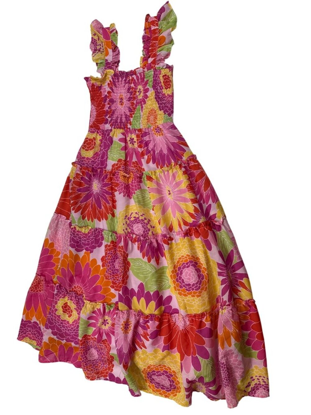 J.Marie XS Floral Maxi Dress Pink & Green Elastic Smocked Bodice (PP585) - Picture 3 of 9